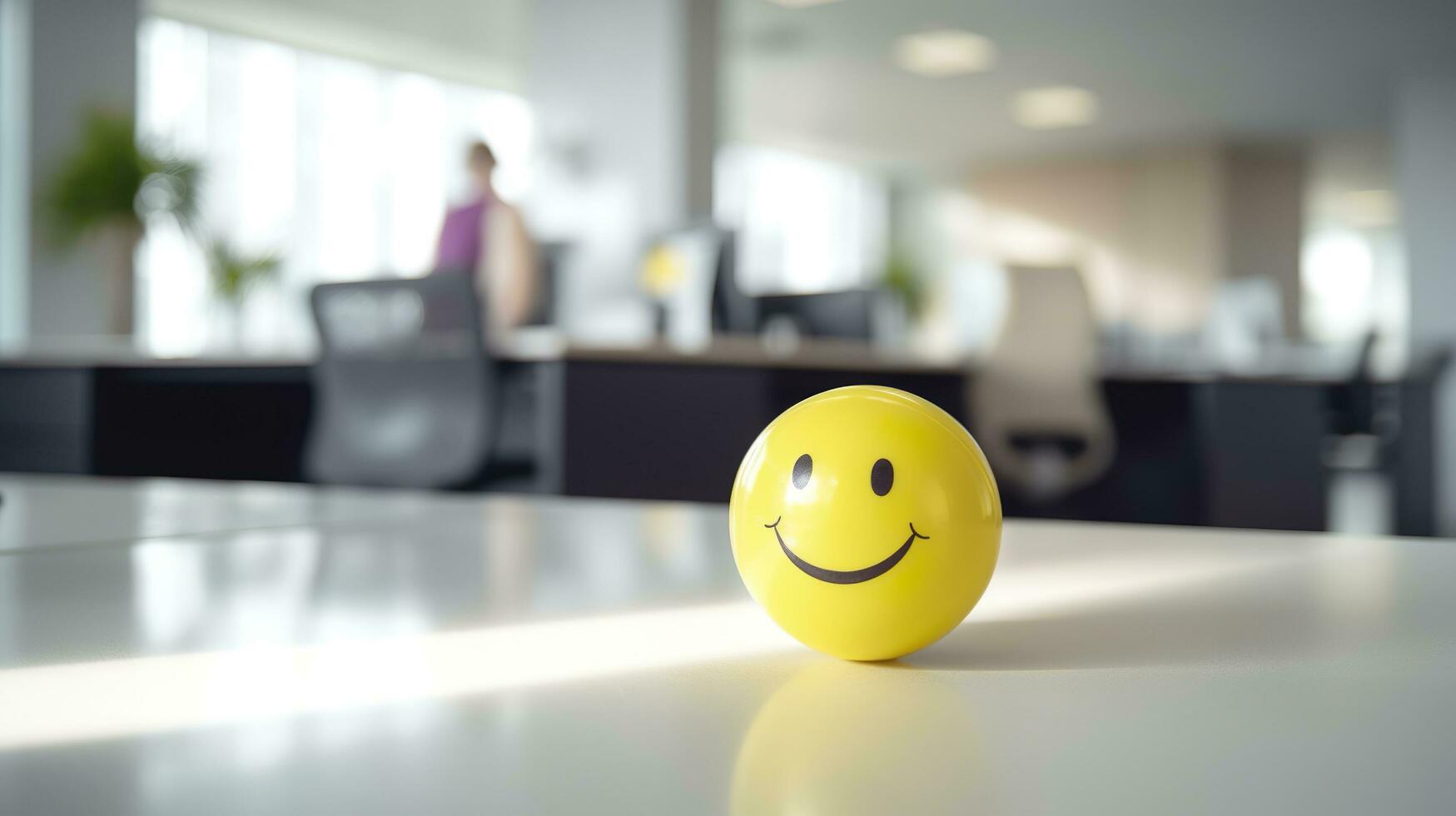 un amarillo sonriente pelota lata promover un positivo trabajo ambiente. generativo ai foto