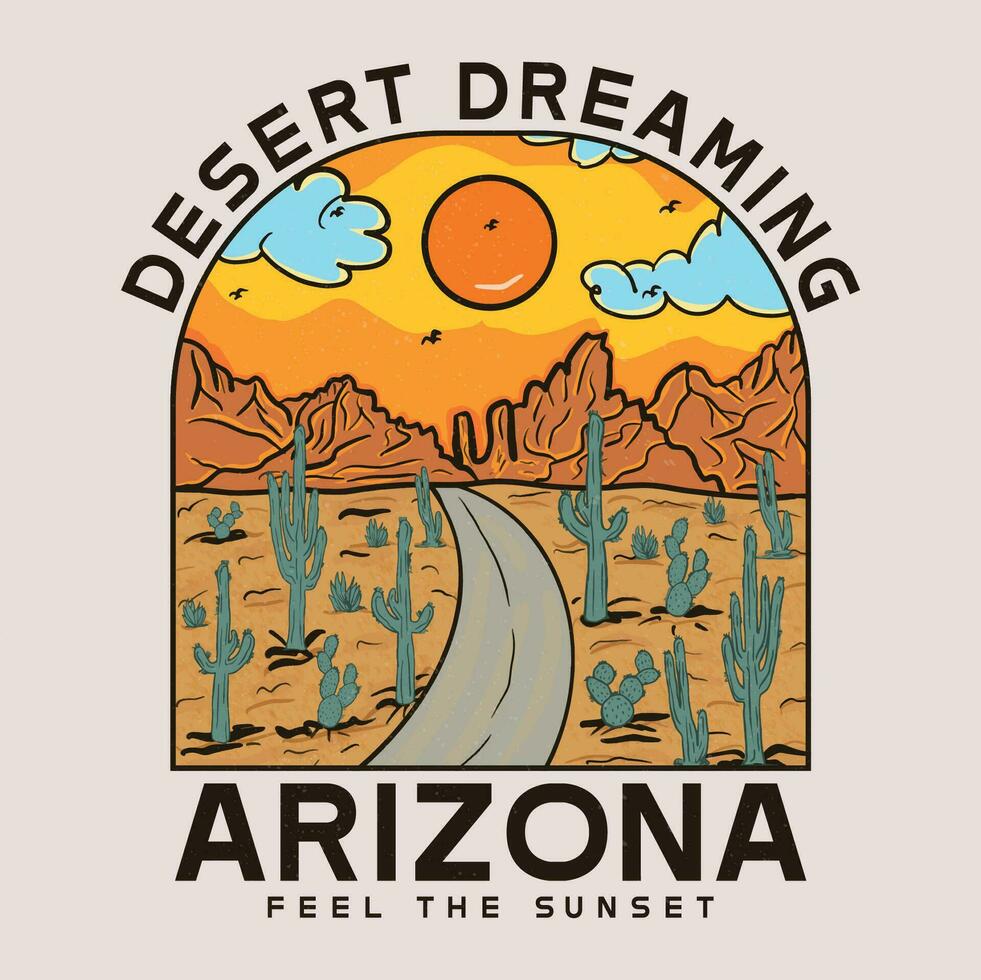 Arizona Desierto soñando vector impresión diseño para t camisa y otros. Desierto vibraciones gráfico impresión diseño para vestir, pegatinas, carteles y antecedentes.