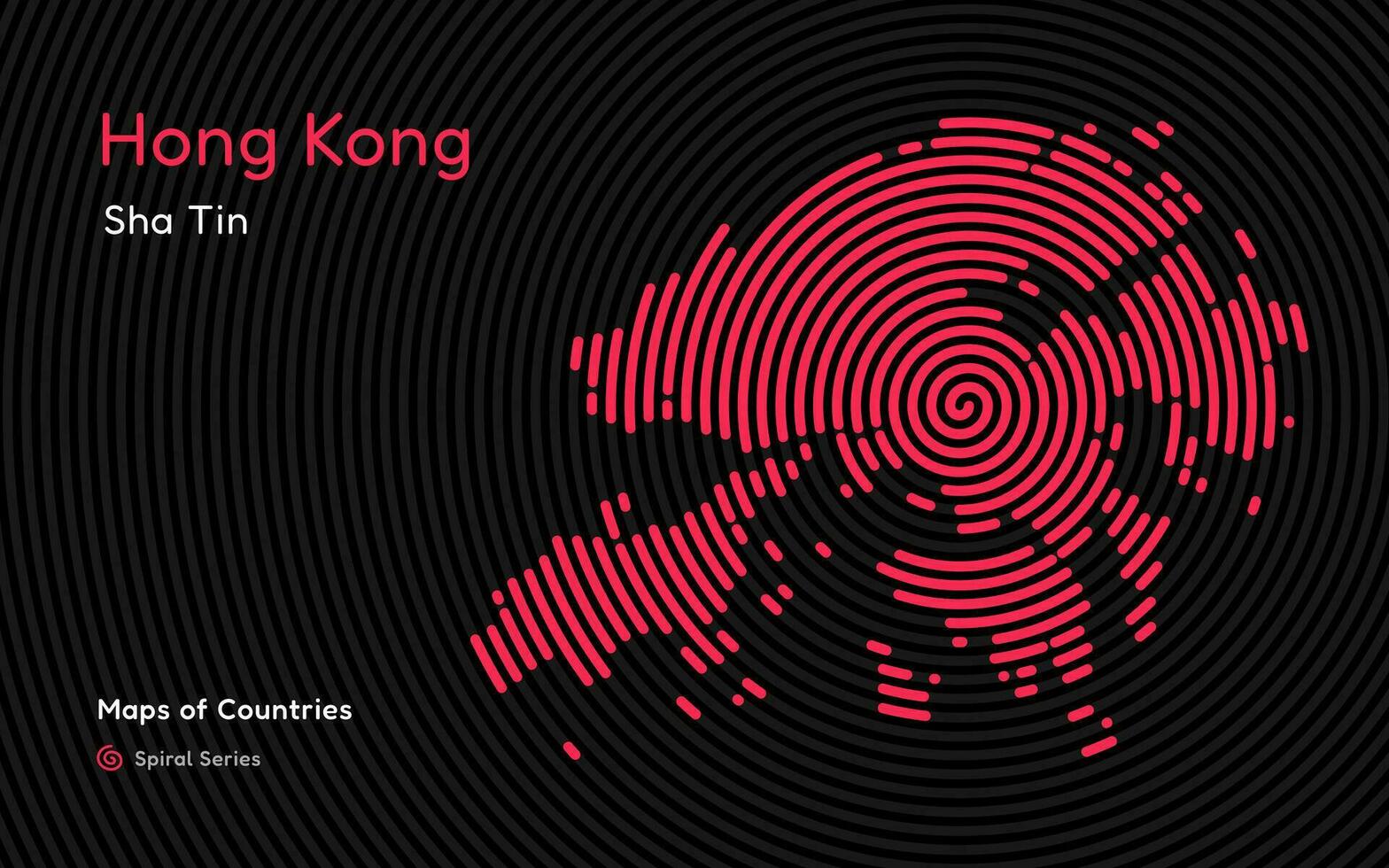 Abstract map of hong kong with circle lines. identifying its capital city, Sha Tin. Spiral fingerprint series vector