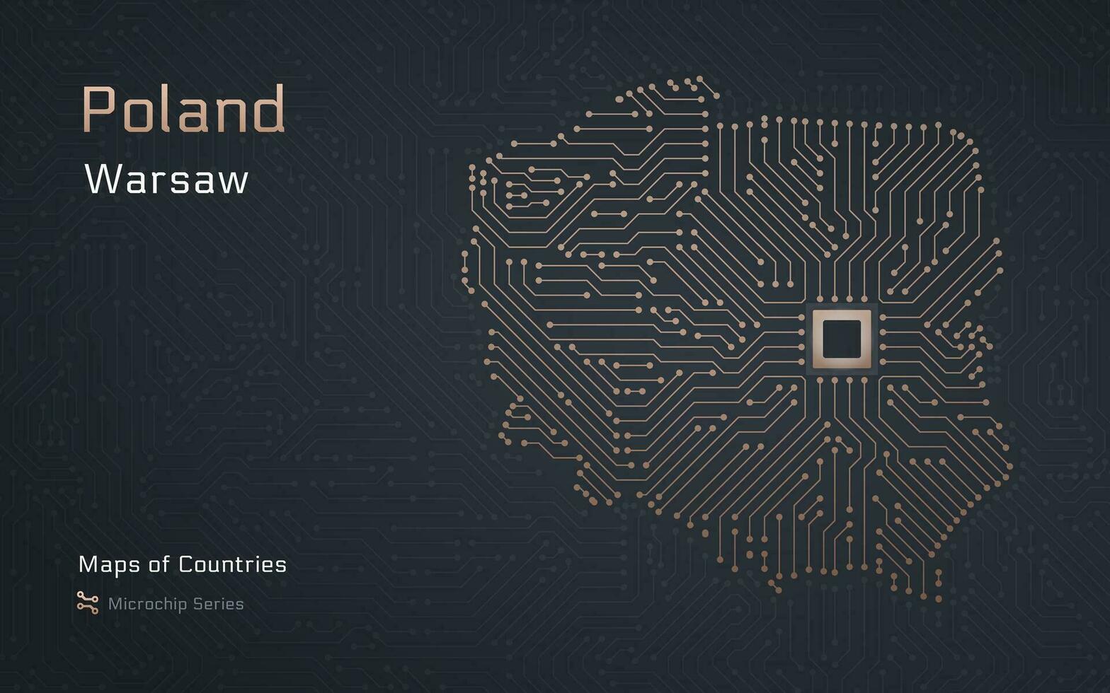 Creative map of Poland with a Capital of Warsaw. World Countries vector maps series. Microchip Series