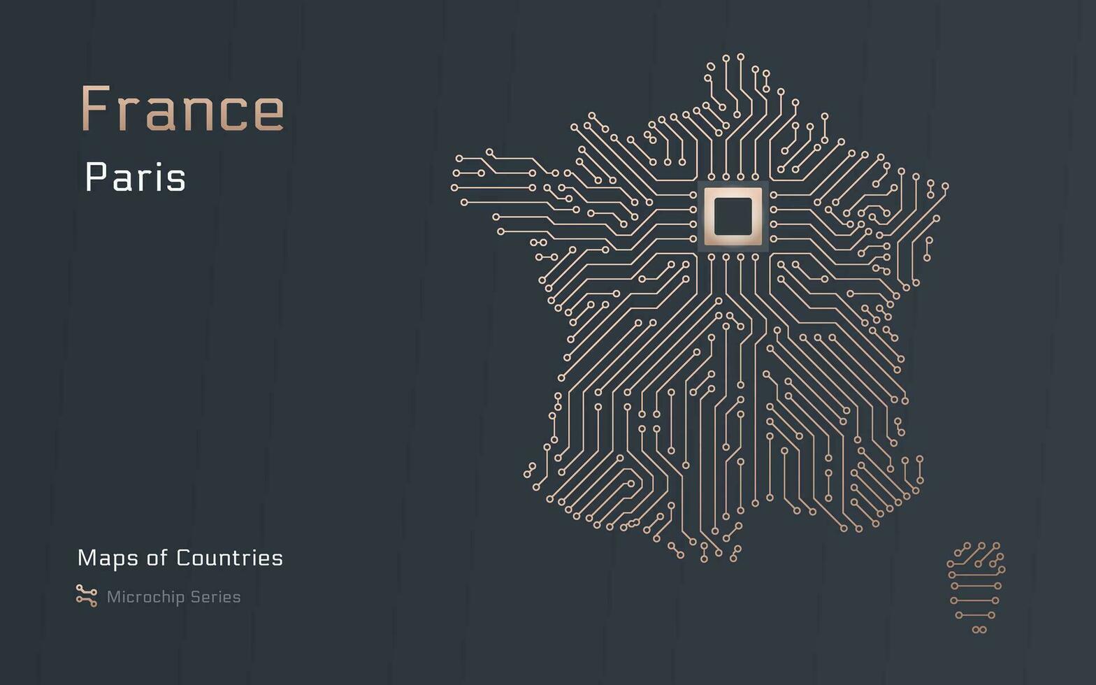 Creative map of France with a Capital of Paris. World Countries vector maps series. Microchip Pattern