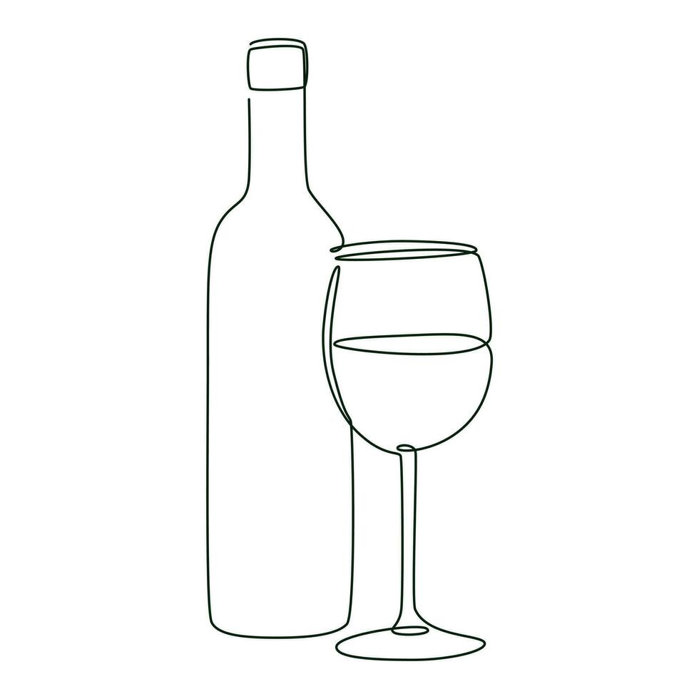 vino botella y vaso copa, vector aislado línea Arte ilustración con interminable línea.