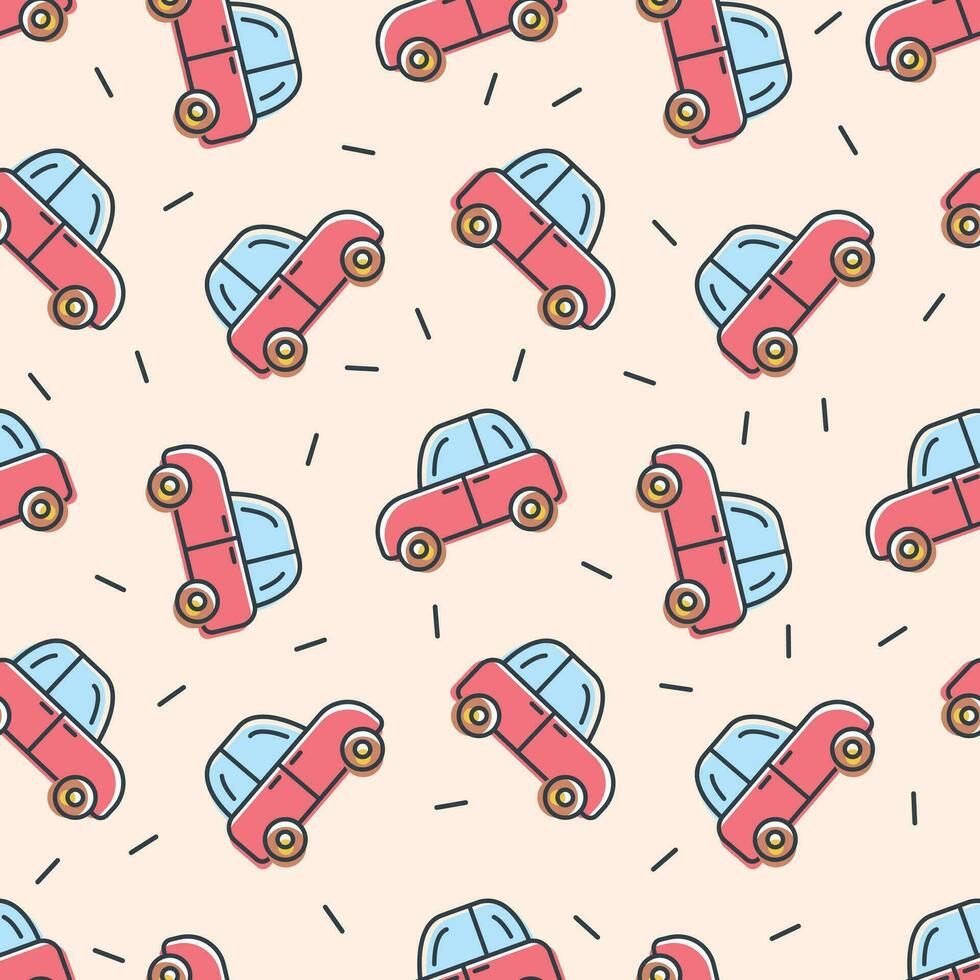 Cartoon toy cars, vector seamless kids pattern.