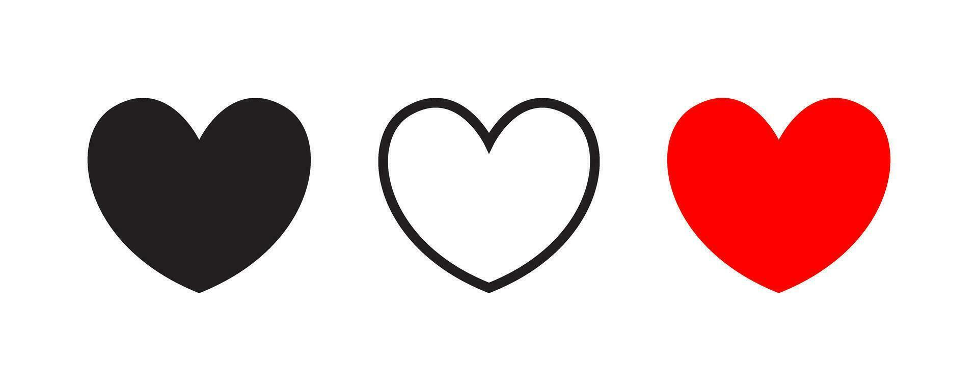 Black Red Heart Style Icons Vector Illustration