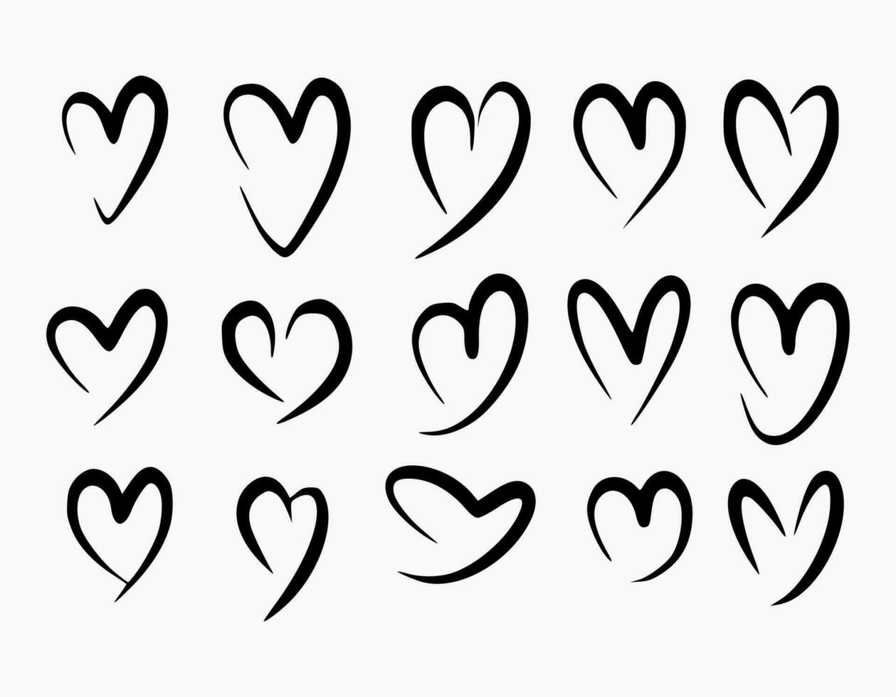 Set of hand drawn heart symbols. Vector illustration of love sign with ink brush style. Rough marker hearts suitable for wedding, card, sticker.