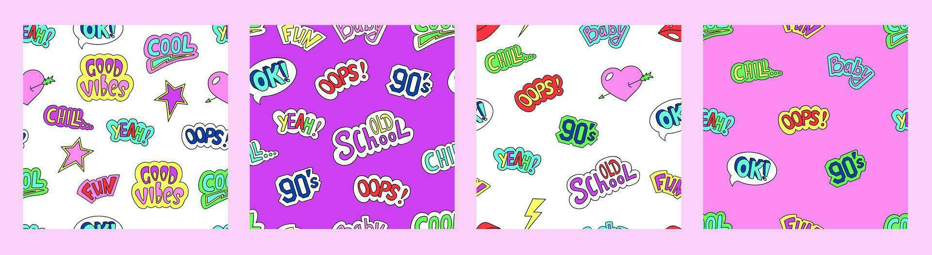 Vintage lettering set in girly 90s style stickers Vector Image