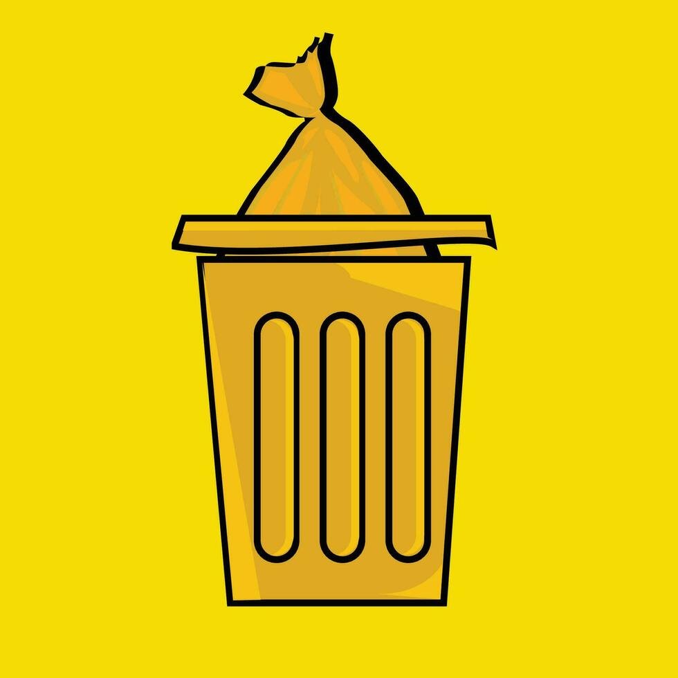 brown and plastic kitchen trash can, vector