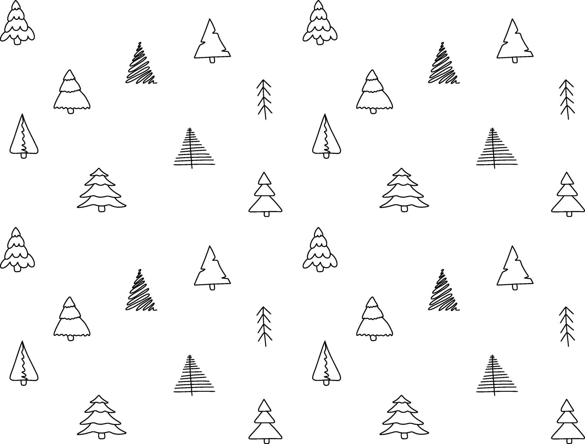 Hand drawn Christmas trees pattern. Seamless doodle vector illustration
