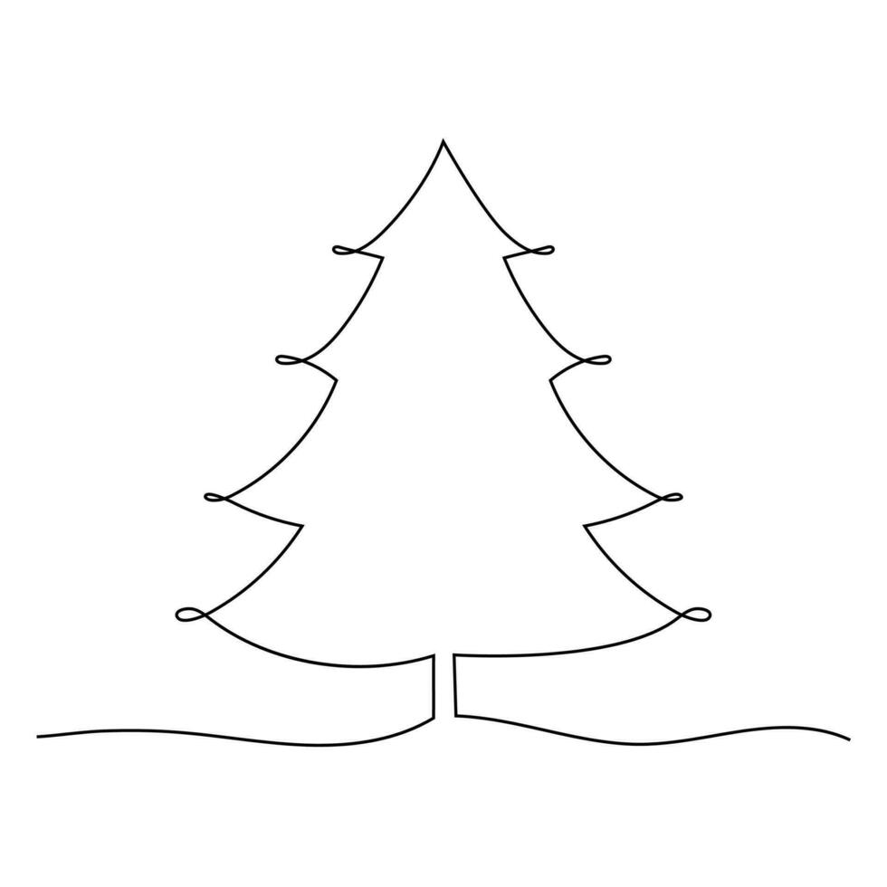 Christmas tree Continuous one line art drawing. Drawing with one black line. Continuous line style drawingVector illustration vector