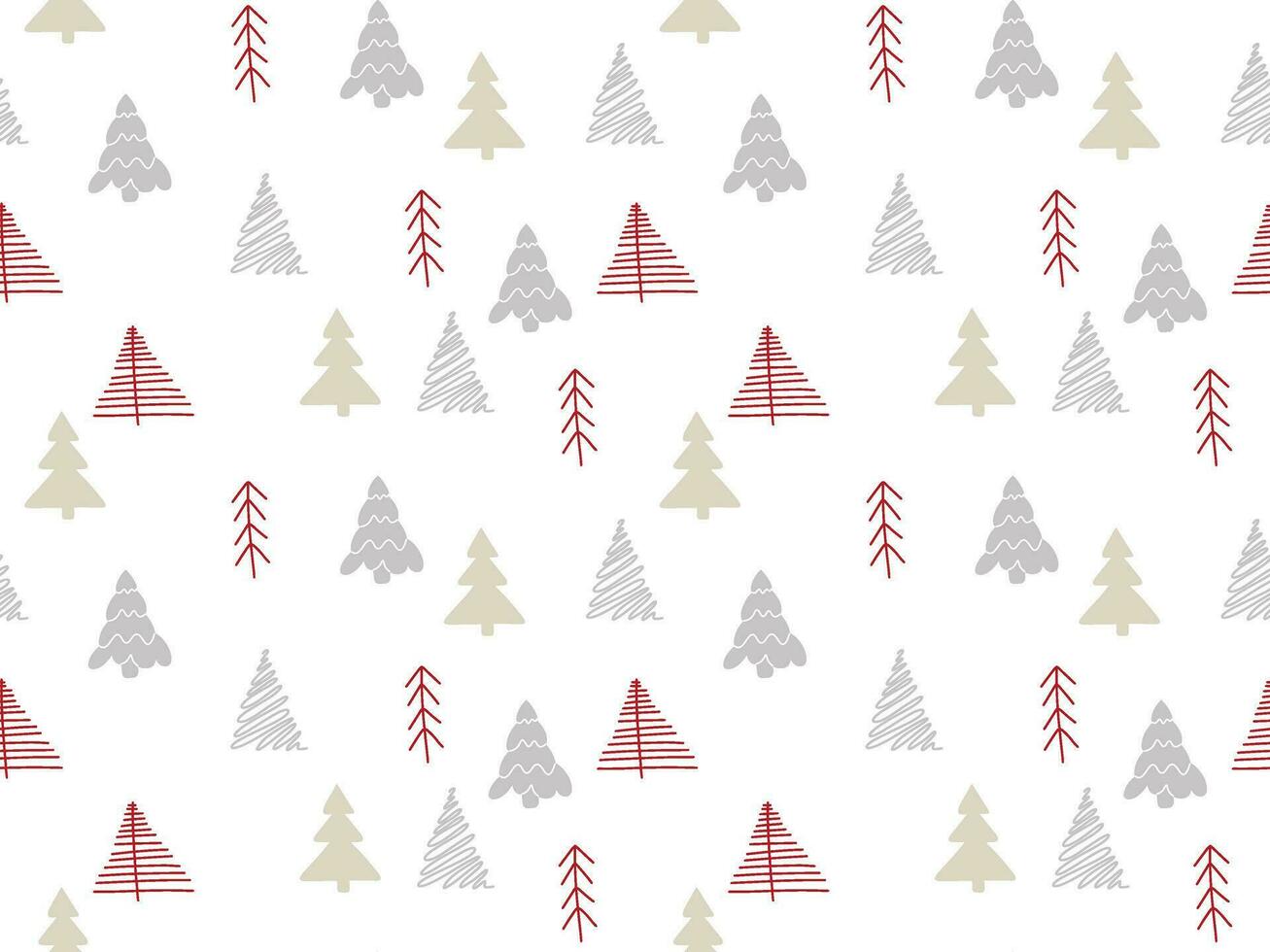 Hand drawn Christmas trees pattern. Seamless doodle vector illustration for wallpaper, textiles, wrapping