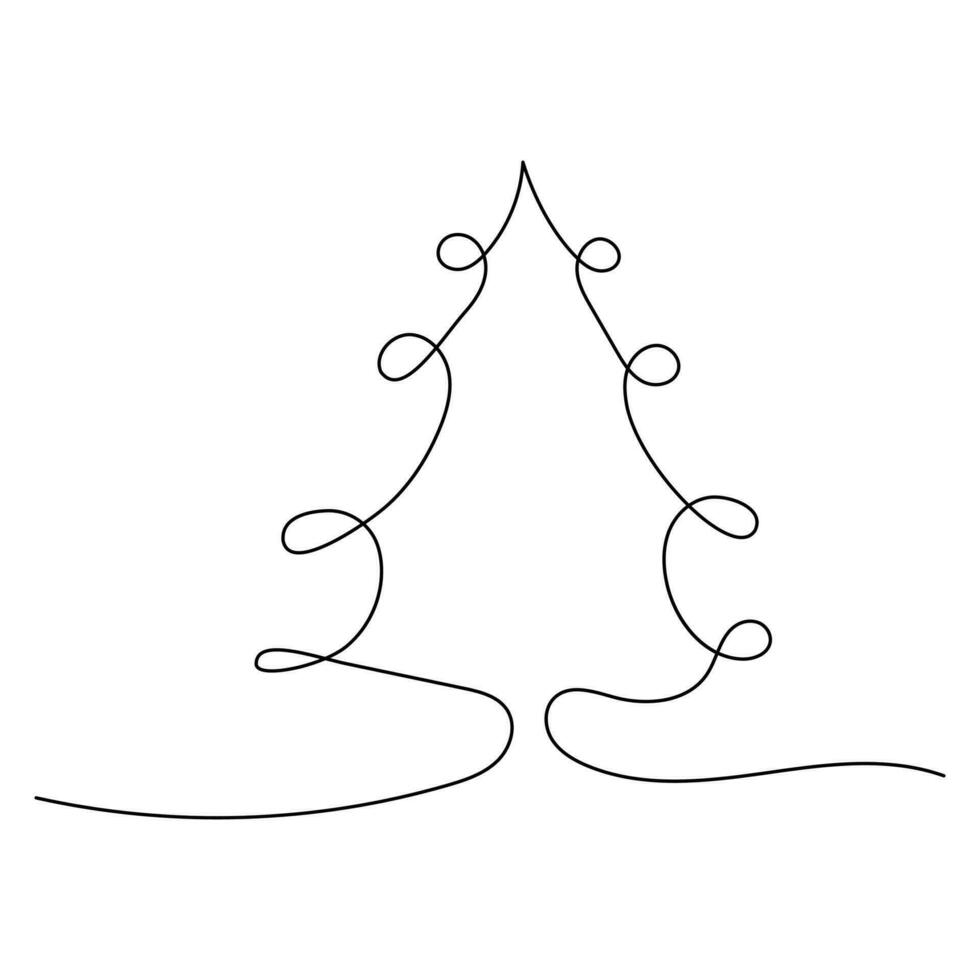 Christmas tree Continuous one line art drawing. Drawing with one black line. Continuous line style drawingVector illustration vector