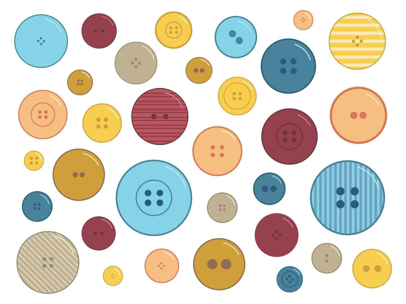 Vector collection of buttons for clothes, art and crafts in various bright colors. Fashion and needlework vector illustration