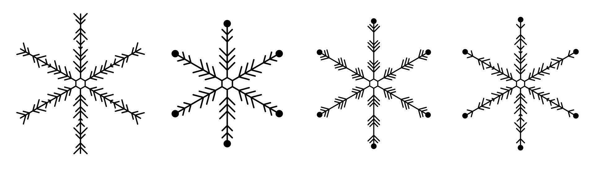 copo de nieve colección en blanco antecedentes. negro nieve copos conjunto silueta para Días festivos bandera, tarjetas, decoración vector