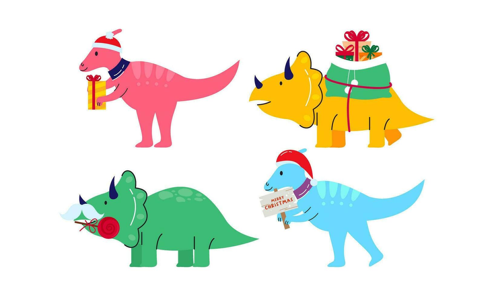 Christmas dinosaur cute design vector set