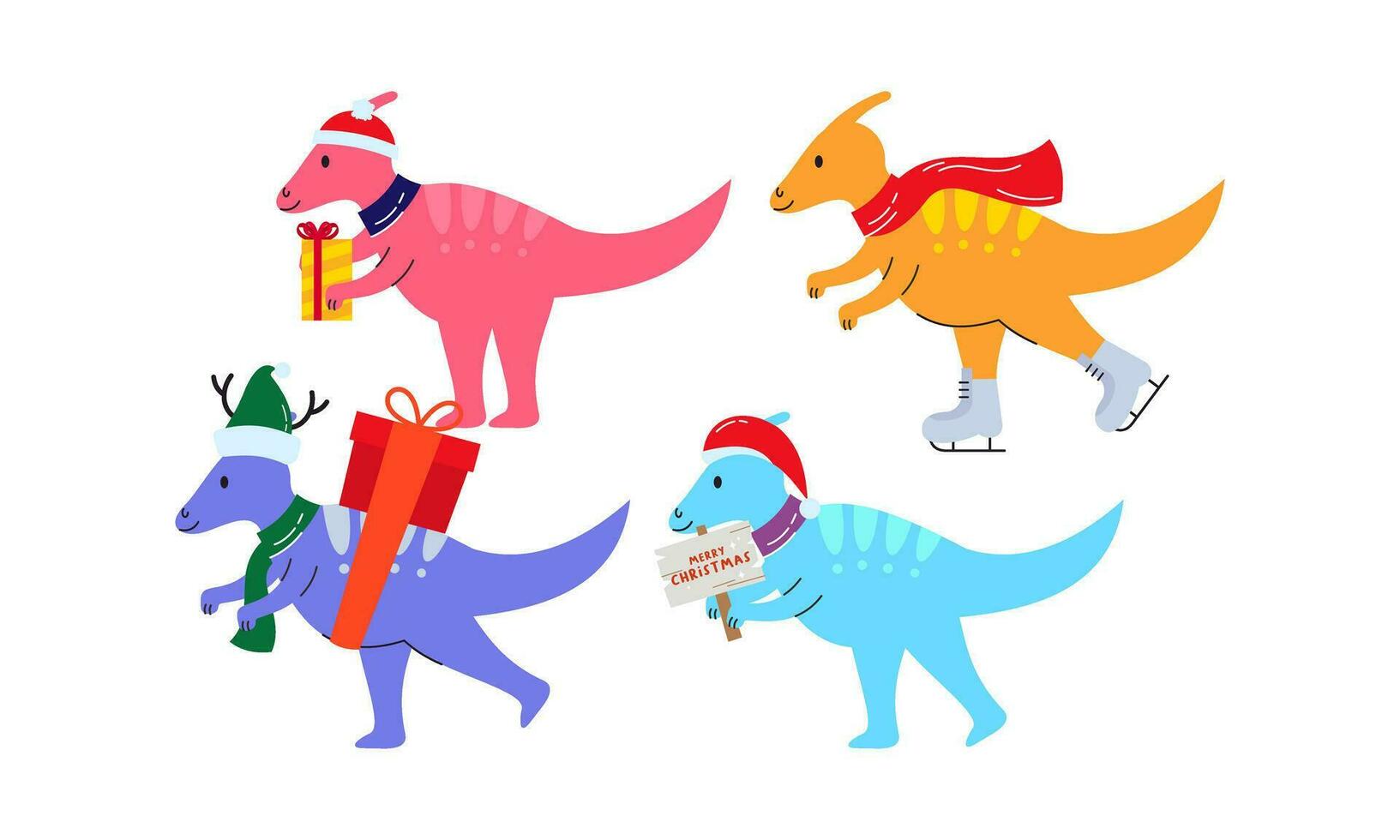 Christmas dinosaur cute design vector set