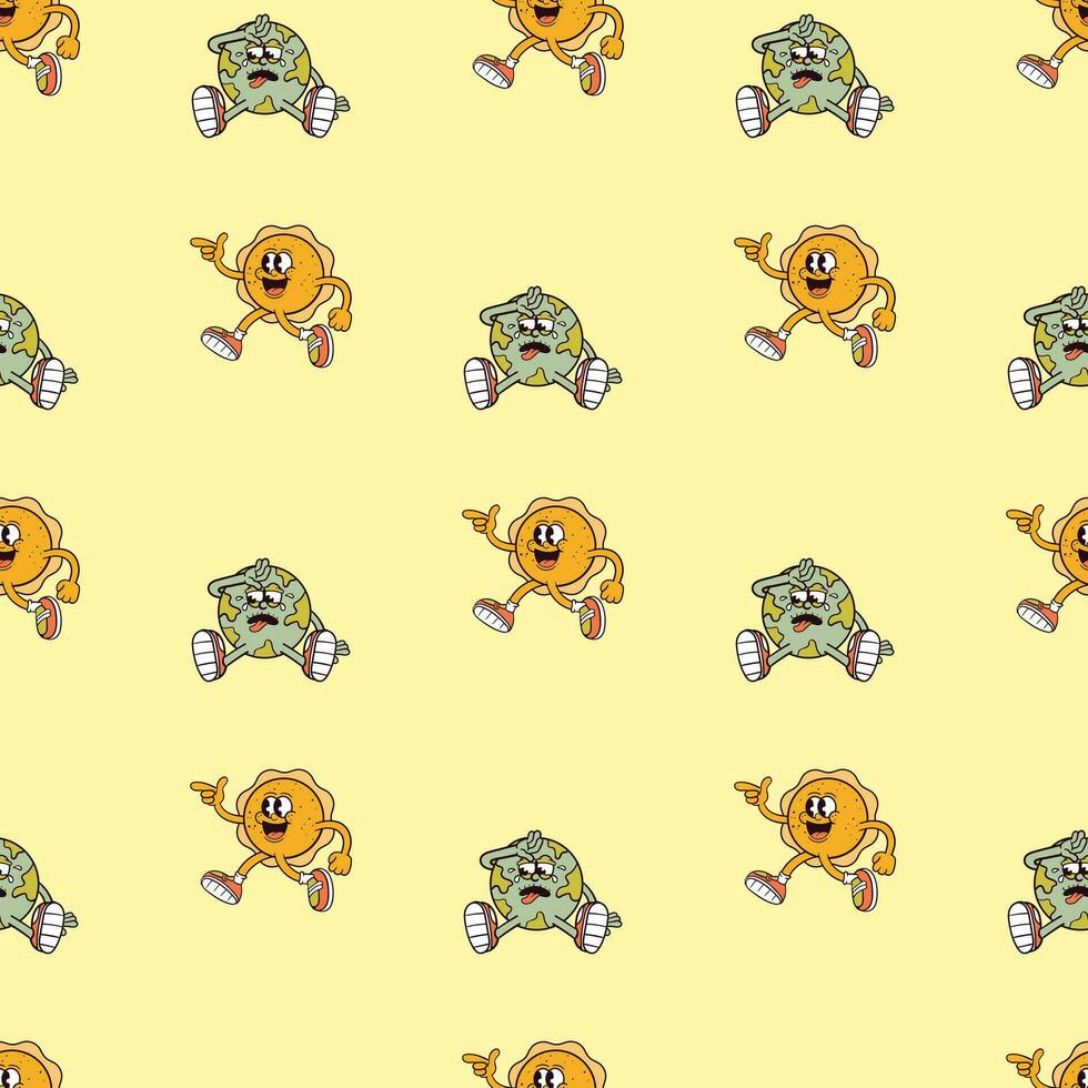 walking sun and sad earth seamless pattern colorful vector