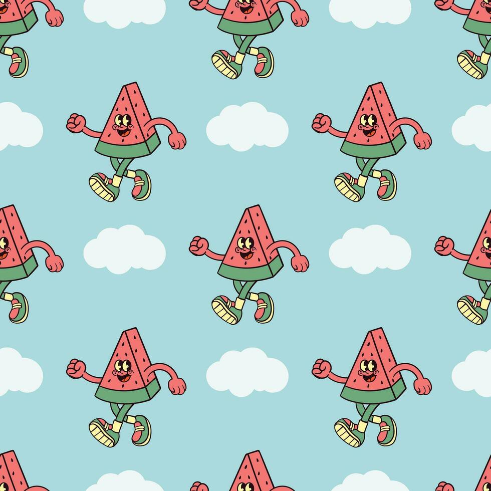 watermelon cartoon and cloud seamless pattern vector