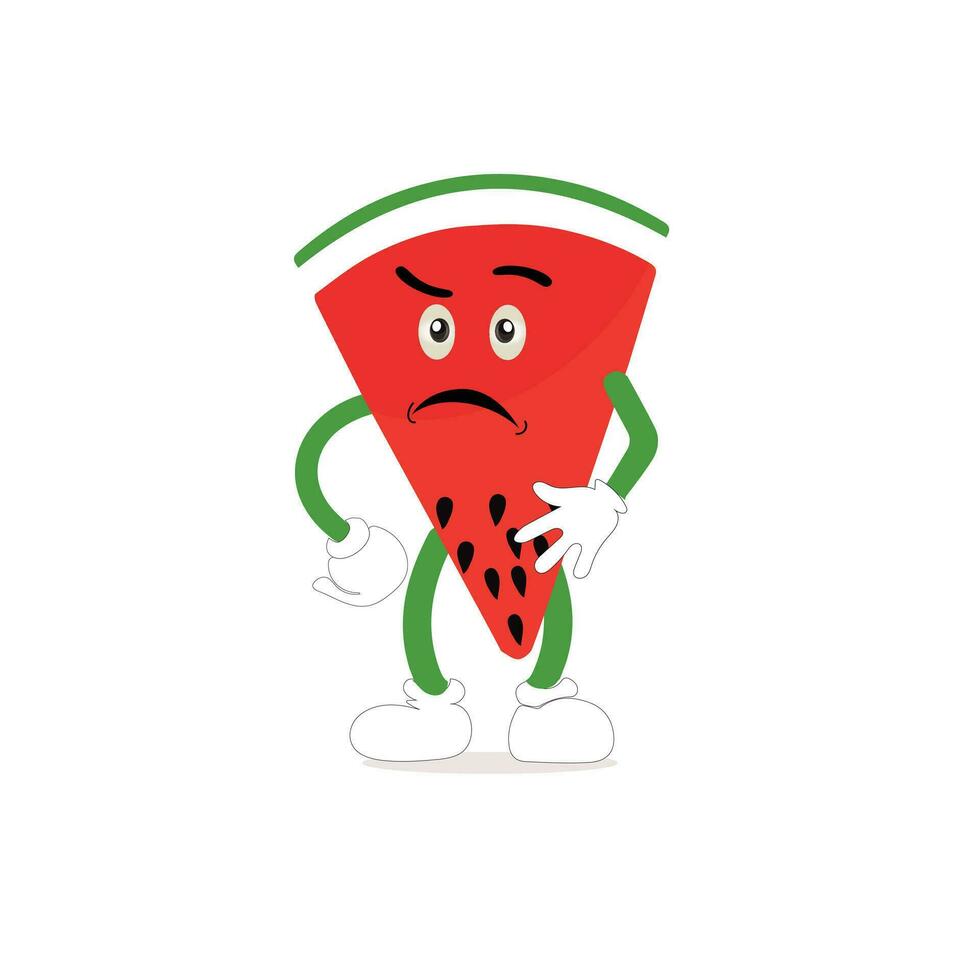 Watermelon cartoon, fresh fruit vector illustration, with different faces and expressions. Comic watermelons vector