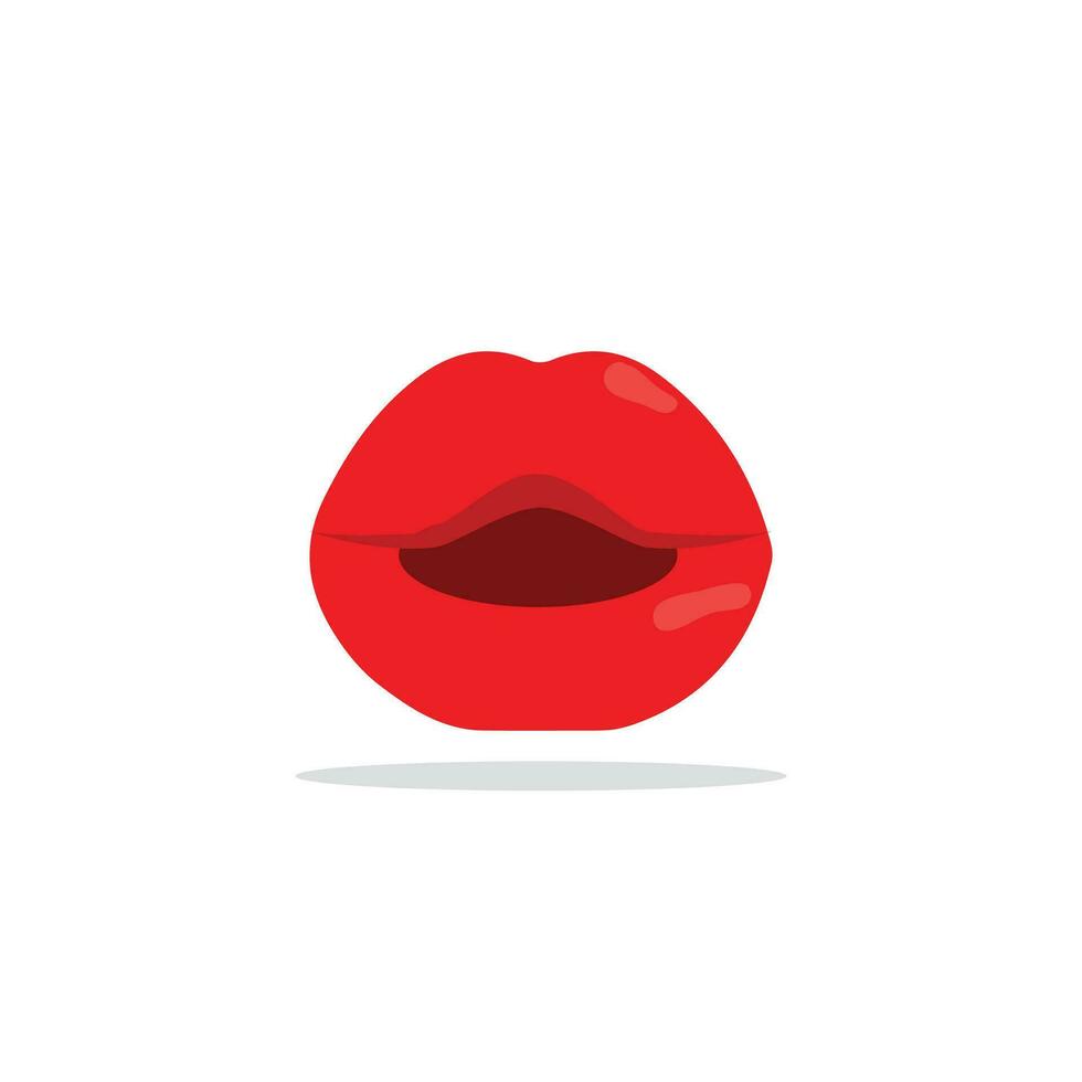 Red female lips collection. Woman lip expressed differernt emotion set. Biting, Smile, Kiss, Beauty concept. Trendy isolated background. Modern pop art style, Simple flat vector design illustration.