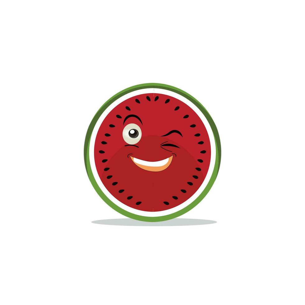 Watermelon slice character with funny face. Happy cute cartoon watermelon emoji set. Healthy vegetarian food character vector illustration