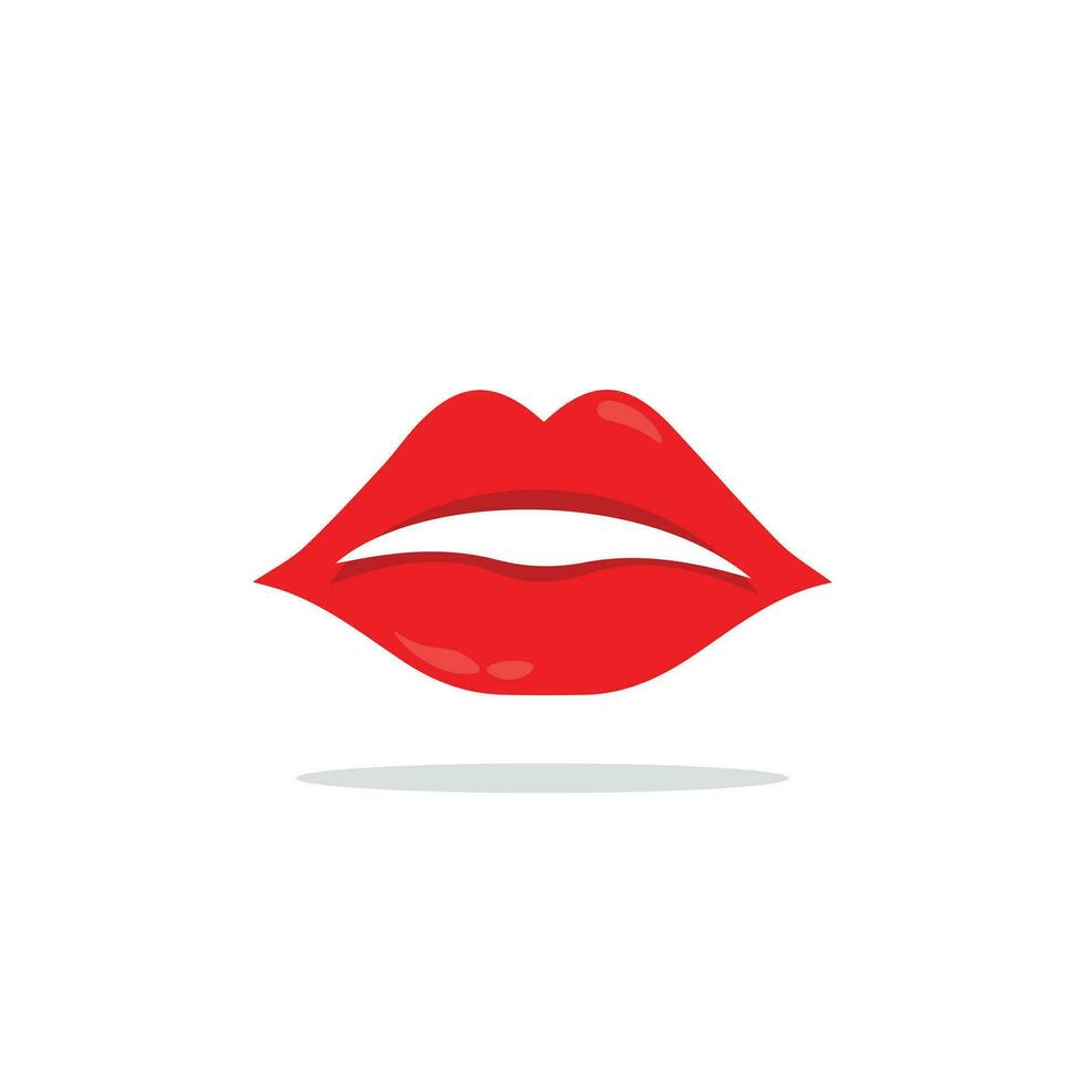 Red female lips collection. Woman lip expressed differernt emotion set. Biting, Smile, Kiss, Beauty concept. Trendy isolated background. Modern pop art style, Simple flat vector design illustration.