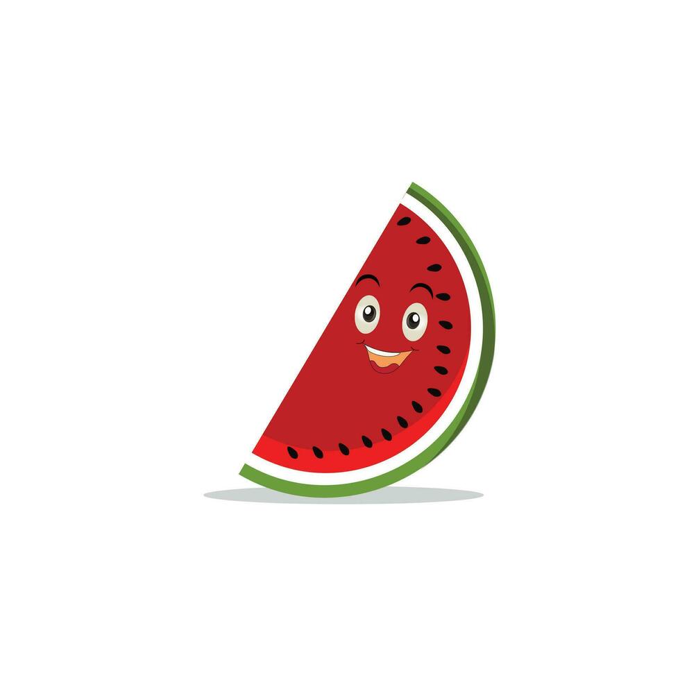 Watermelon slice character with funny face. Happy cute cartoon watermelon emoji set. Healthy vegetarian food character vector illustration