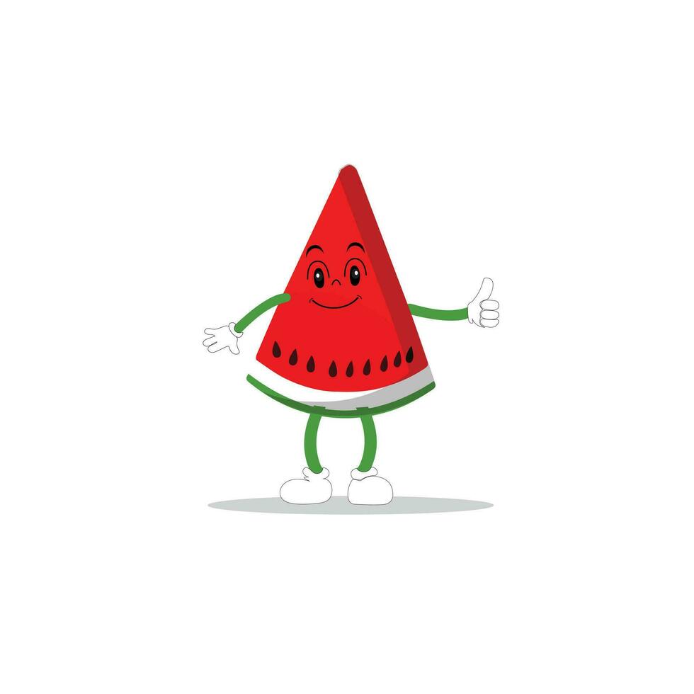 Watermelon slice character with funny face. Happy cute cartoon watermelon emoji set. Healthy vegetarian food character vector illustration