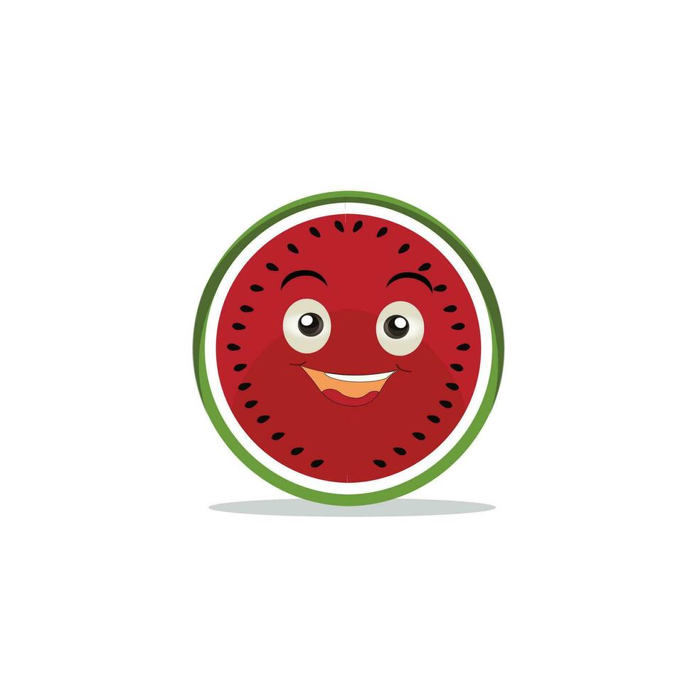 Watermelon slice character with funny face. Happy cute cartoon watermelon emoji set. Healthy vegetarian food character vector illustration