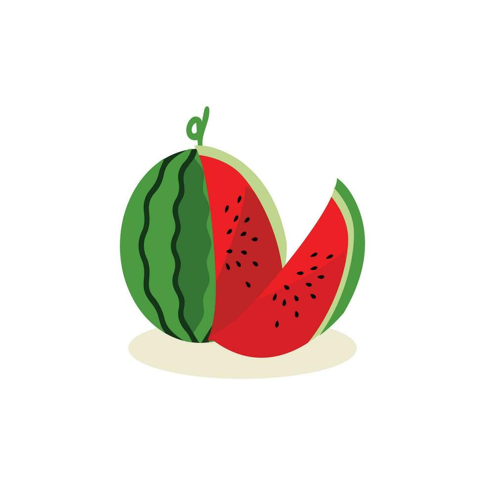 Cartoon fresh green open watermelon half, slices and triangles. Red watermelon piece with bite. Sliced cocktail water melon fruit vector set. Illustration of watermelon freshness nature