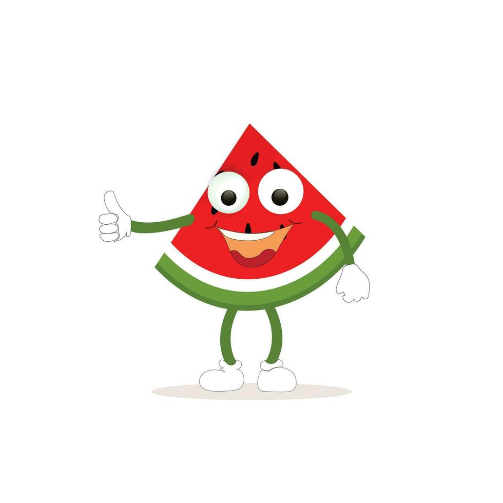 Watermelon cartoon, fresh fruit vector illustration, with different faces and expressions. Comic watermelons vector