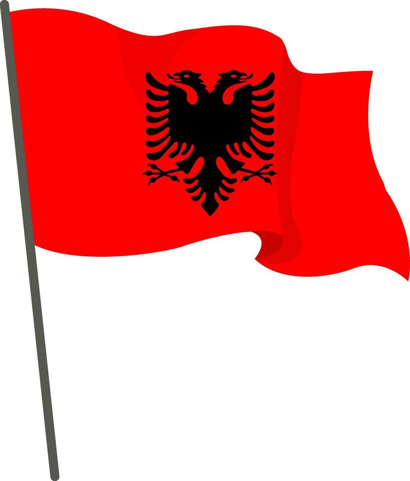 bandera Albania es volador. oficial bandera Albania moscas de asta de bandera. independencia día. bandera, volantes, póster modelo. nacional bandera Albania con Saco de brazos. ondulado bandera albania vector