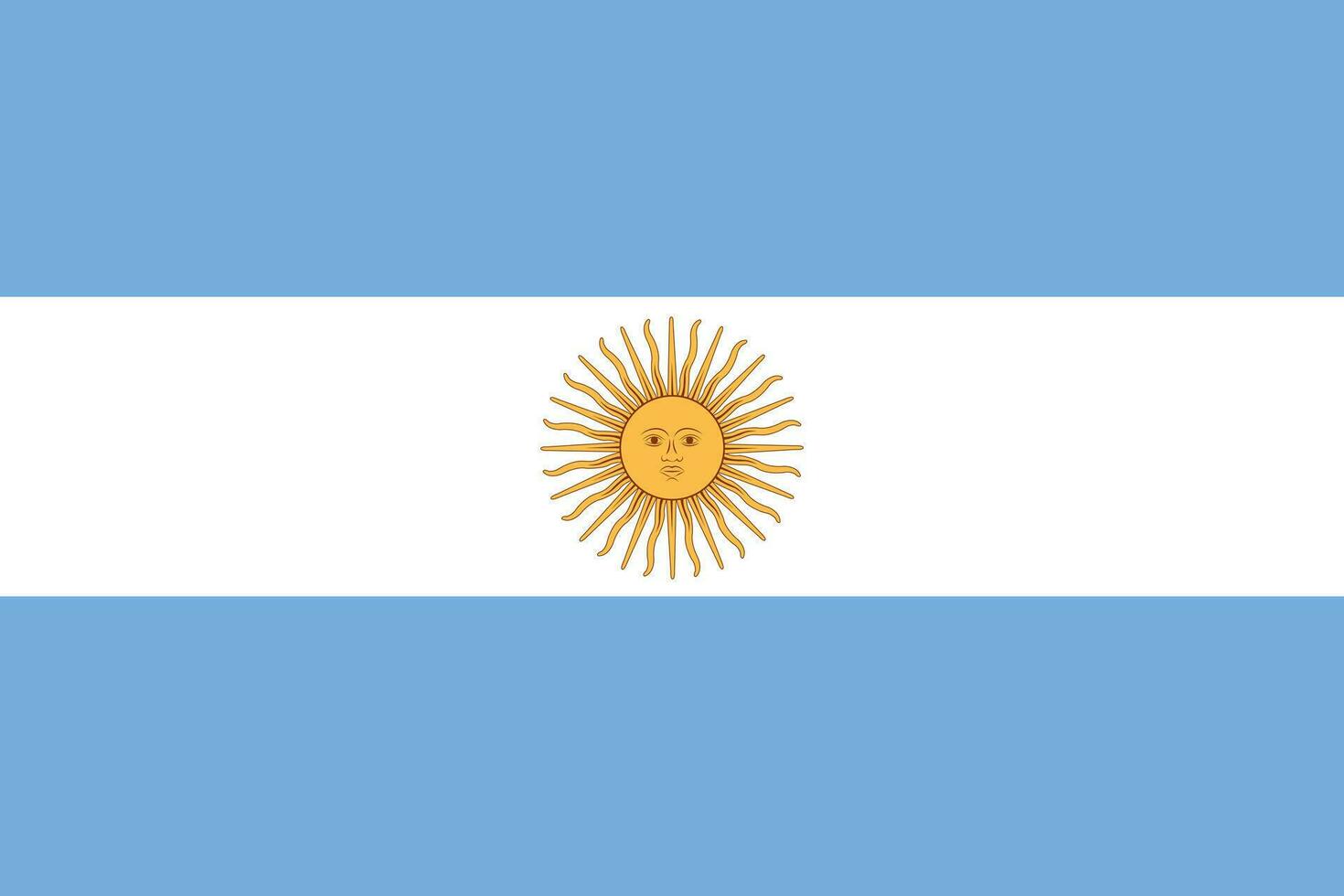 Classic flag Argentina. Official flag Argentina with size proportions and original color. Standard color and size. Independence Day. Banner template. National flag Argentina with coat of arms. vector