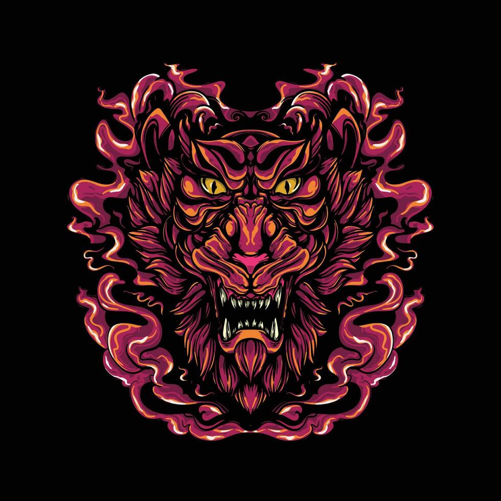 tiger face with fire background artwork illustration vector