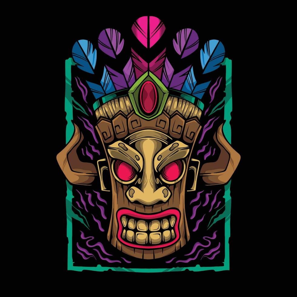 angry wood mask ancient tribe artwork illustration vector