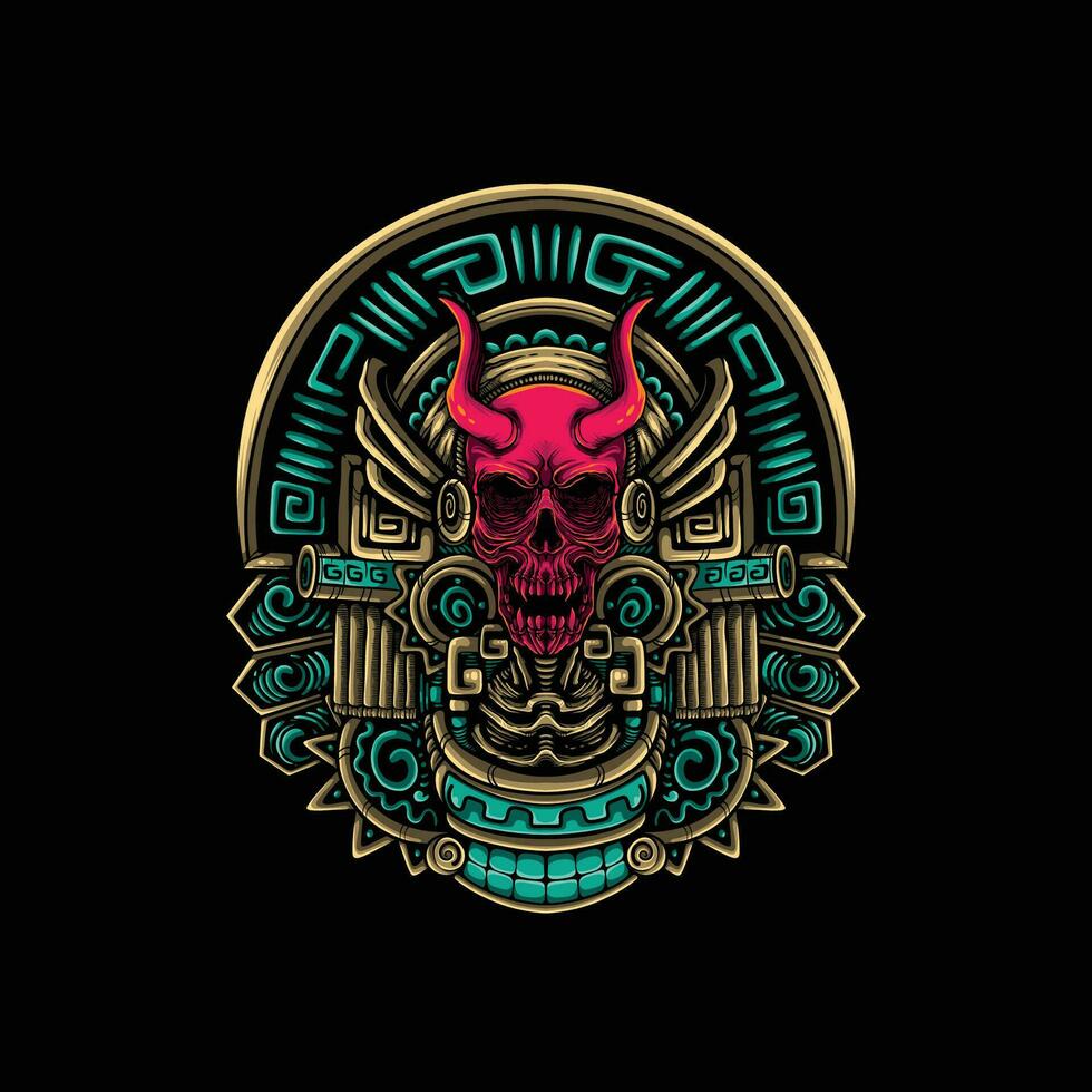 skull with tribe pattern illustration vector