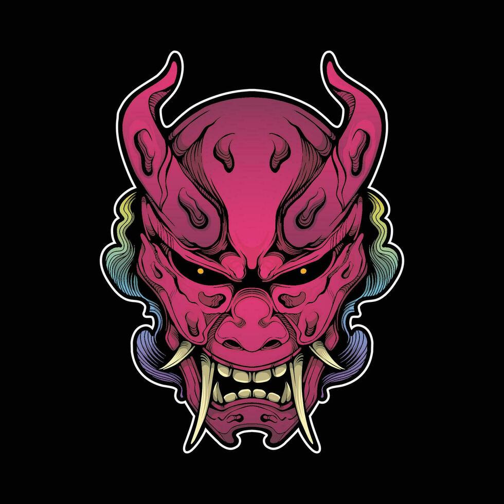 red oni mask artwork illustration vector