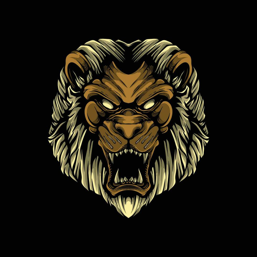 lion head with dark background artwork illustration vector