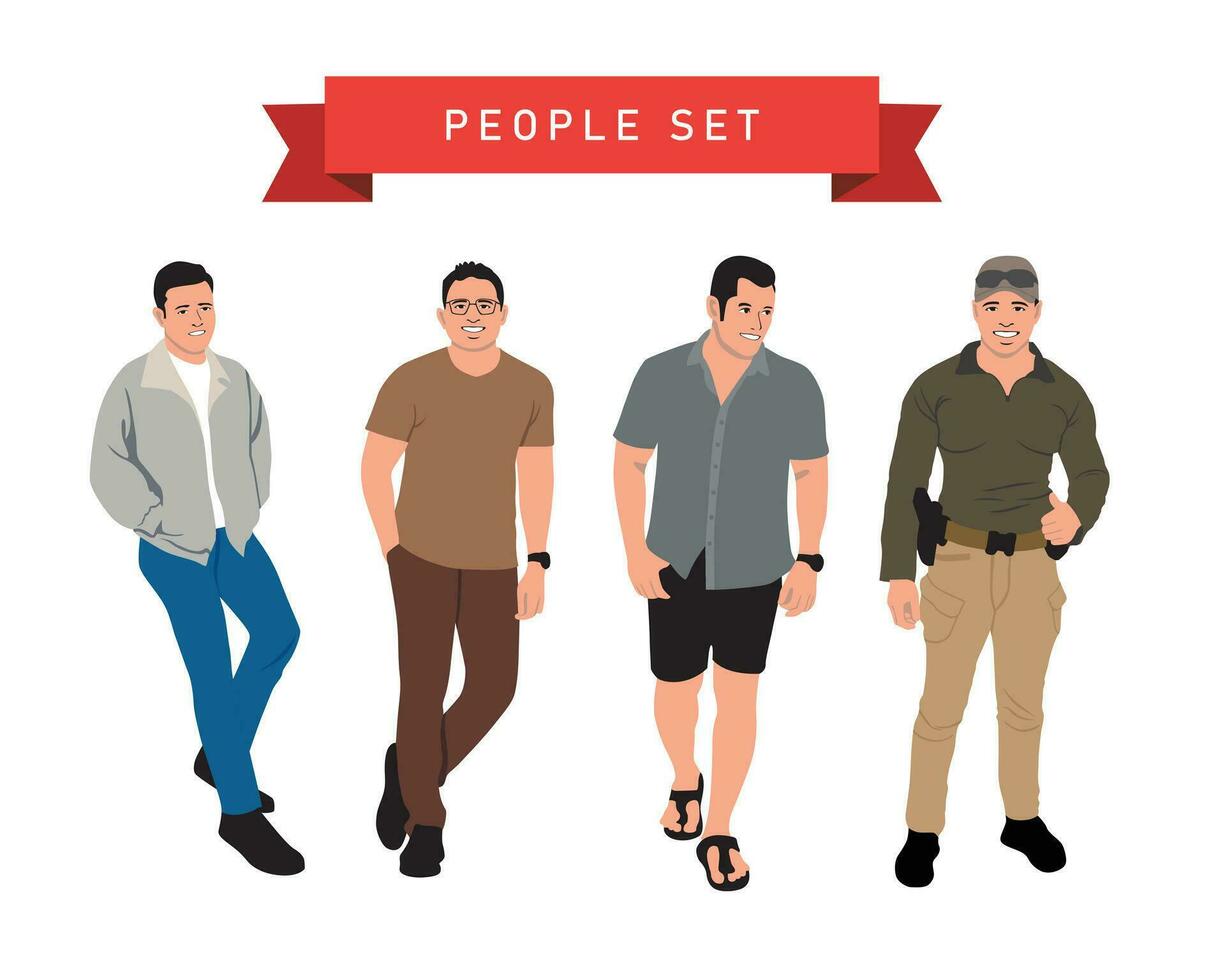 conjunto de hombres en casual ropa. vector ilustración en plano estilo.