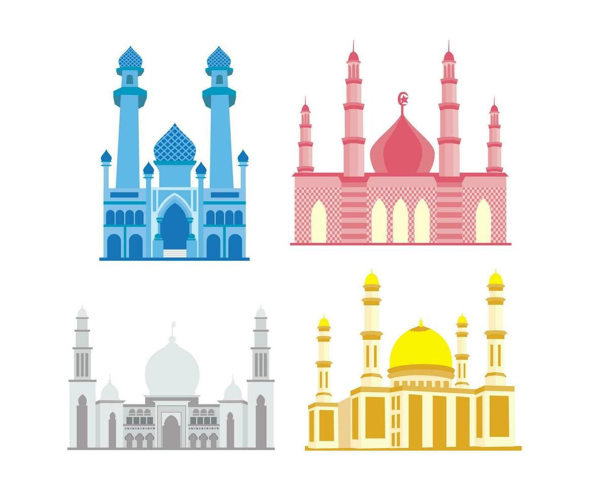 Religion buildings vector illustrations. Islamic mosque architectural objects