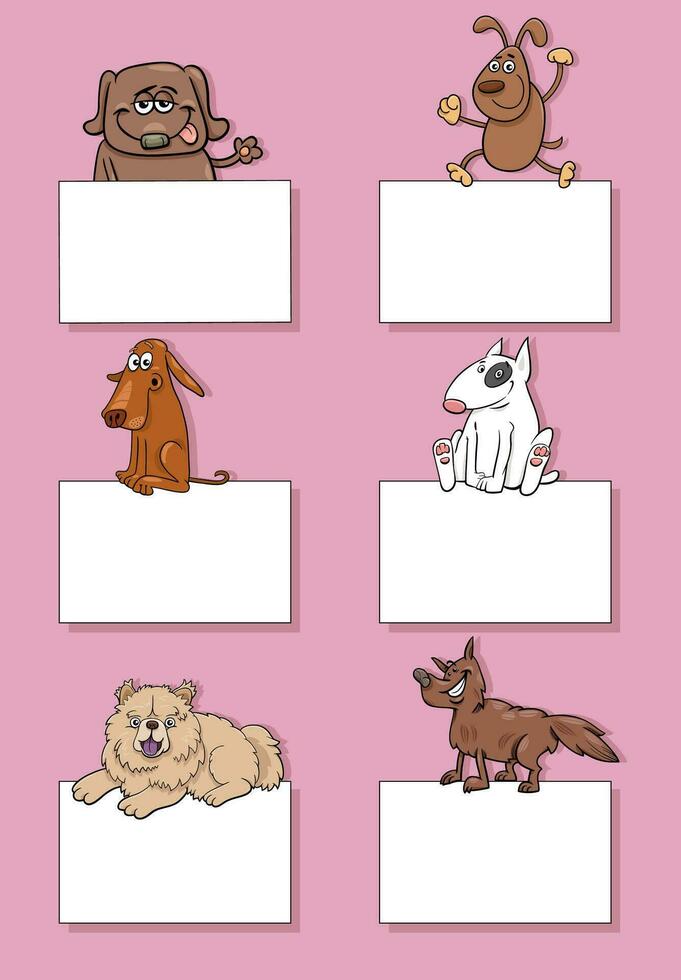 dibujos animados perros y cachorros con blanco tarjetas diseño conjunto vector