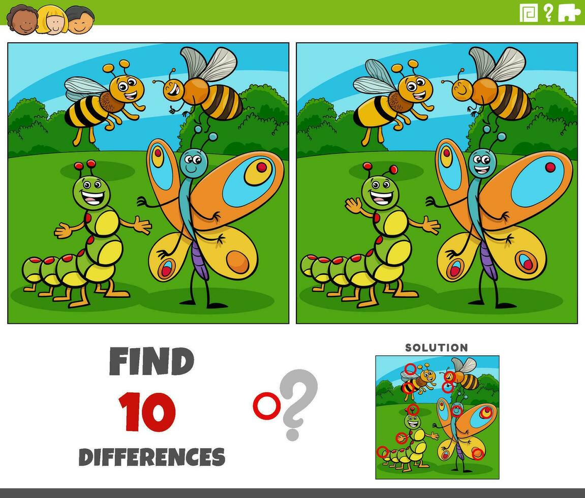 differences activity with cartoon insects animal characters vector
