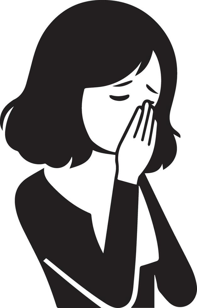 A Girl Got Fever and cold vector silhouette illustration