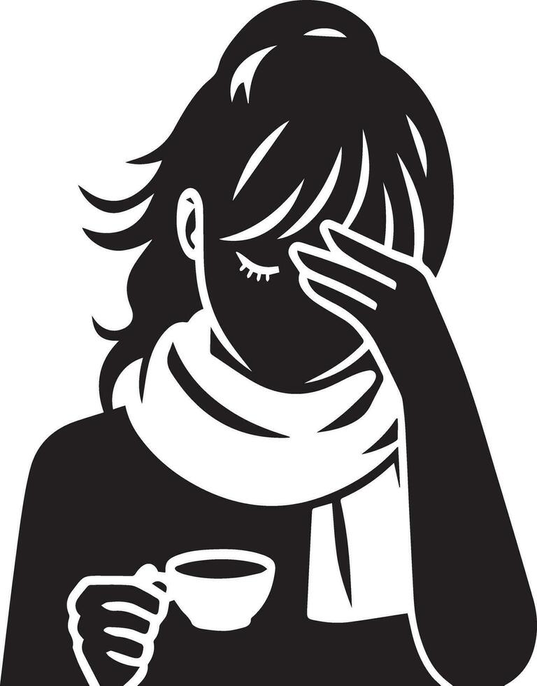 A Girl Got Fever and cold vector silhouette illustration