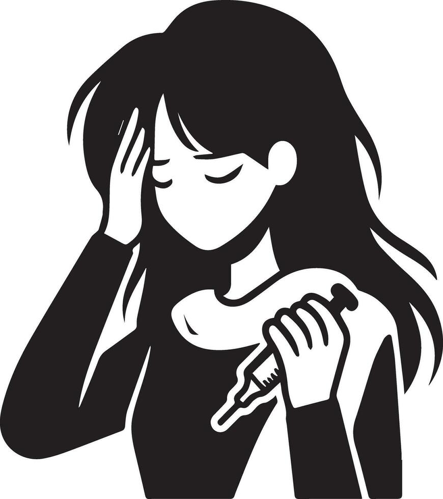 A Girl Got Fever and cold vector silhouette illustration