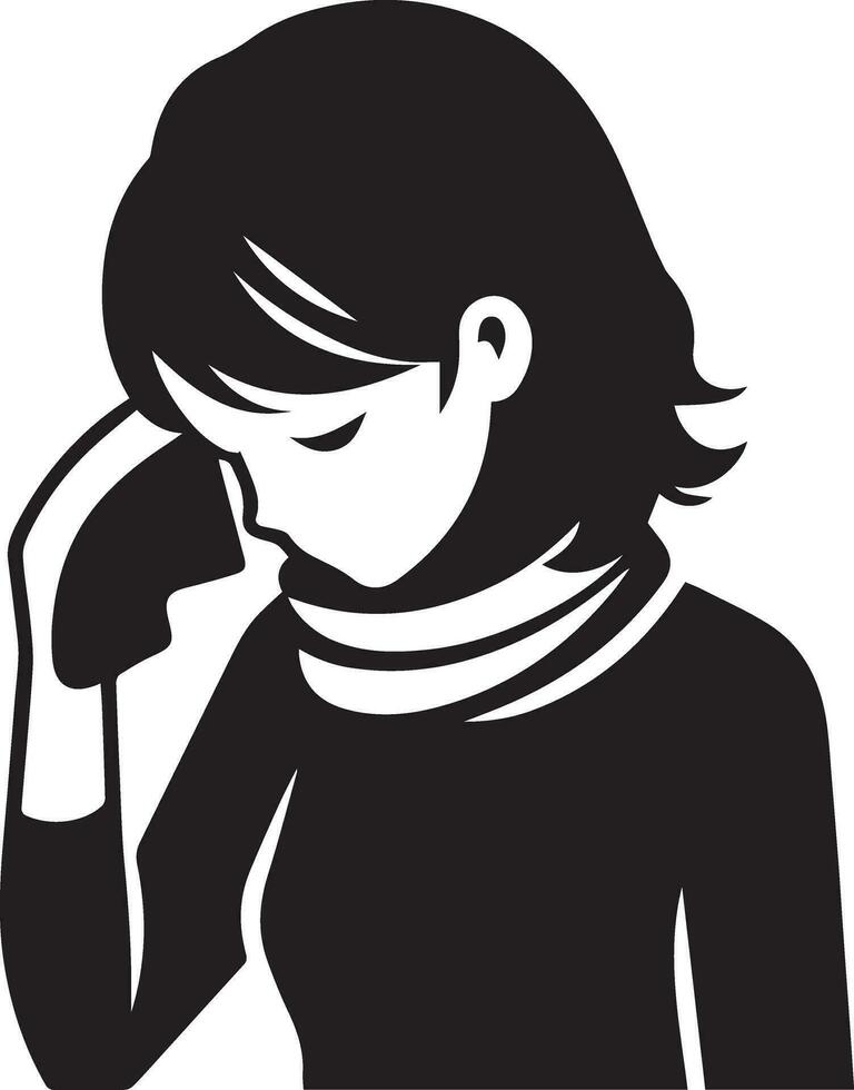 A Girl Got Fever and cold vector silhouette illustration