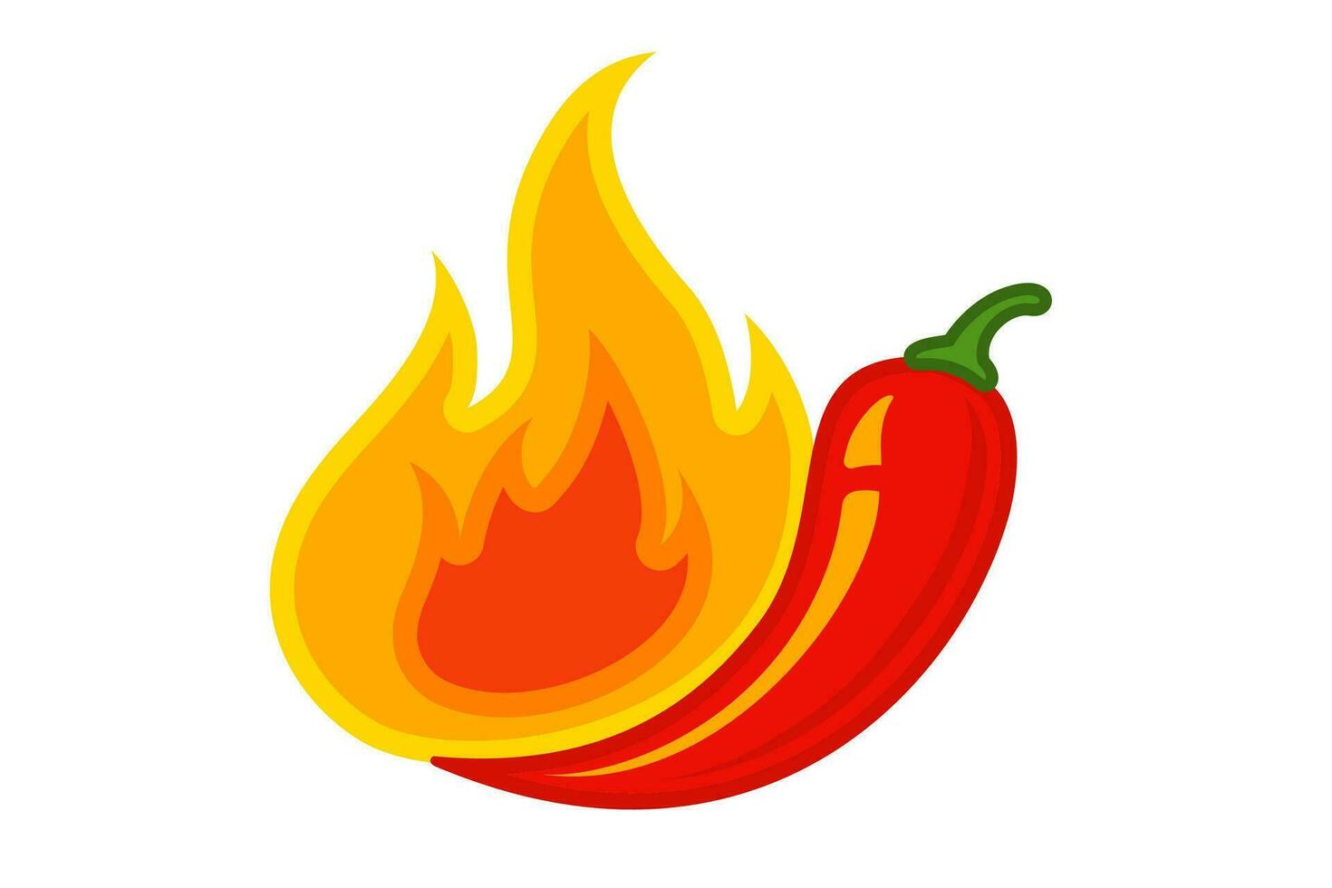 Vector emblem of red chilli pepper with fire. Vector emblem jalapeno or chilli pepper in flame.