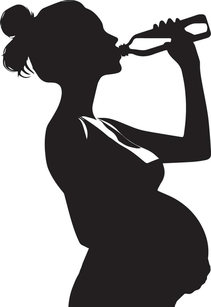 embarazada mujer bebida agua silueta vector