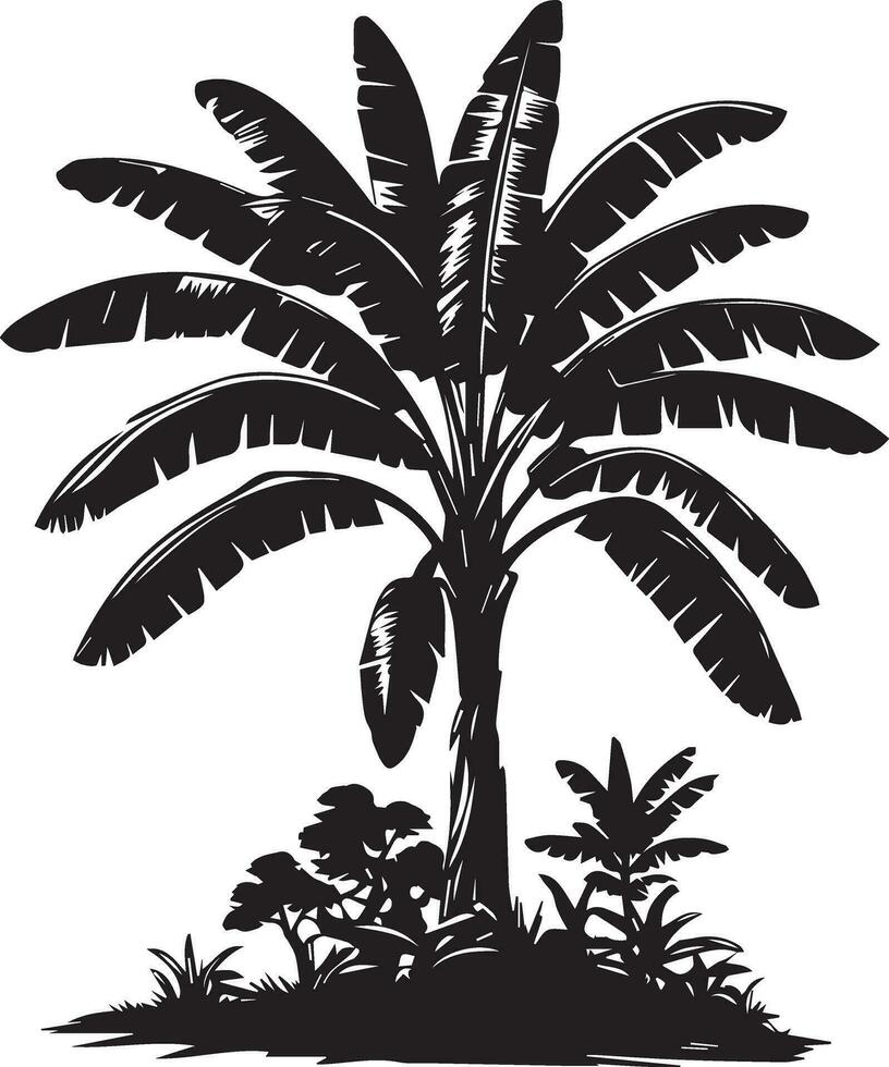 Banana tree vector silhouette illustration black color 2