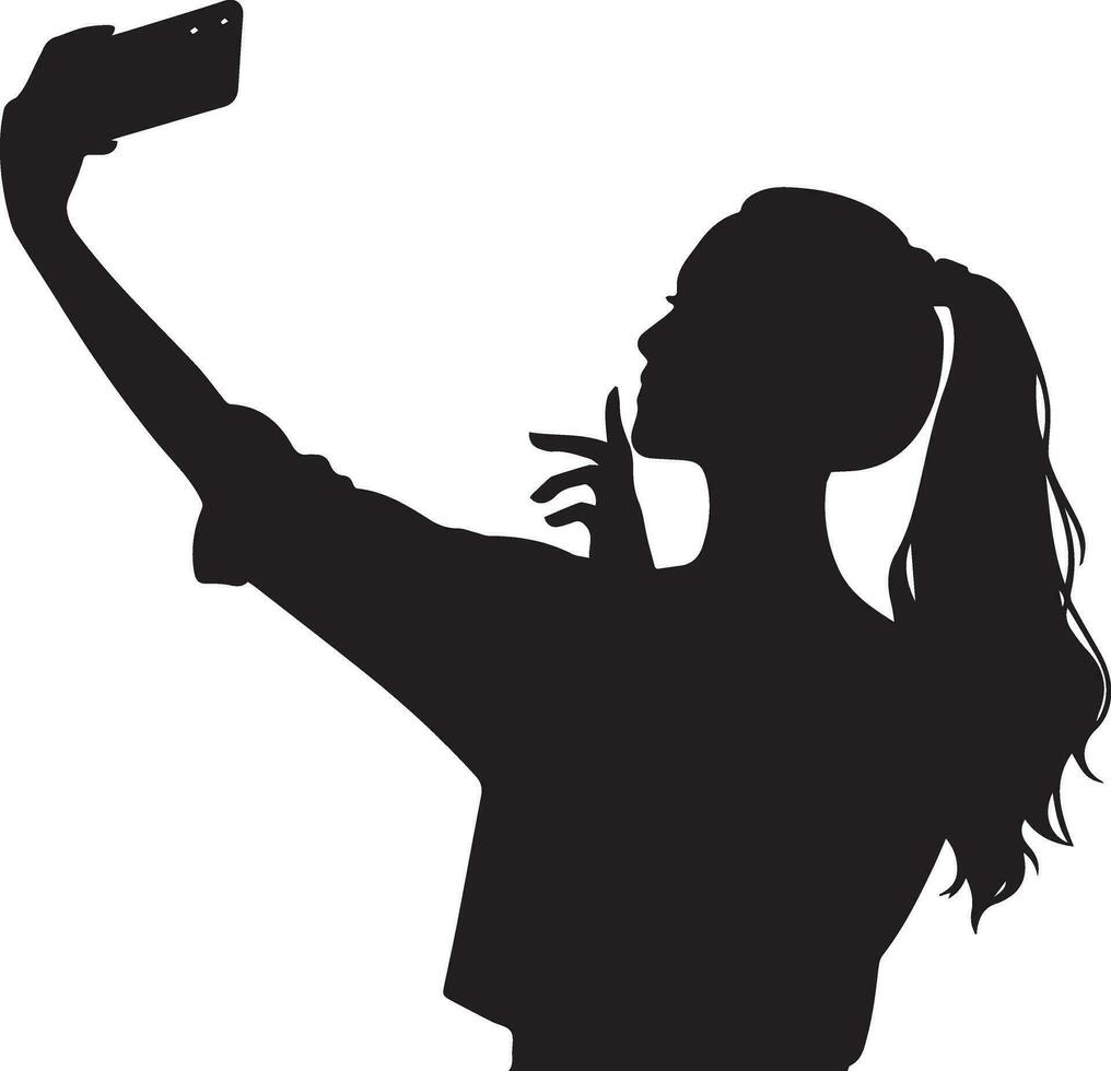 girl taking a selfie vector silhouette illustration