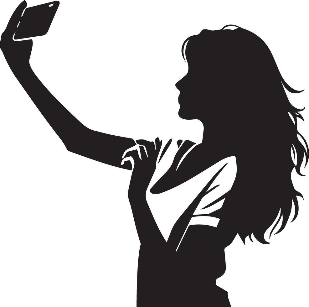 girl taking a selfie vector silhouette illustration